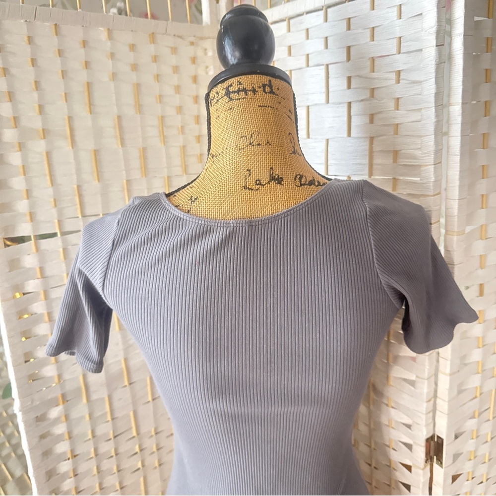 Gray Ribbed Button-Front Top - Picture 6 of 7